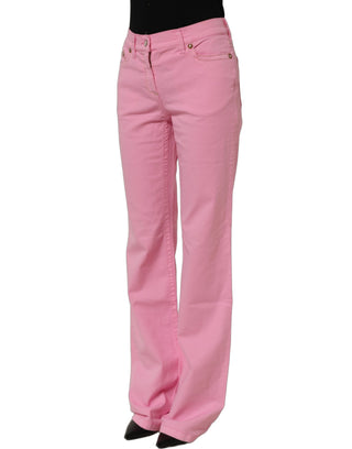 Pink Mid-Waisted Flared Denim Casual Jeans