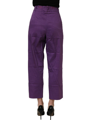 Violet Cotton Stretch High Waist Cropped Trouser Pants