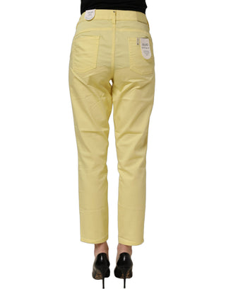 Yellow Mid Waist Straight Cropped Denim Women Trouser Jeans