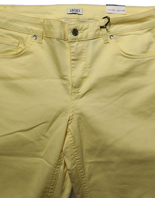 Yellow Mid Waist Straight Cropped Denim Women Trouser Jeans