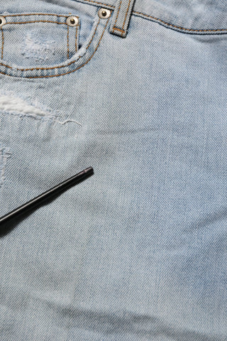 Light Blue High Waist Tapered Denim Cotton Stretch Jeans