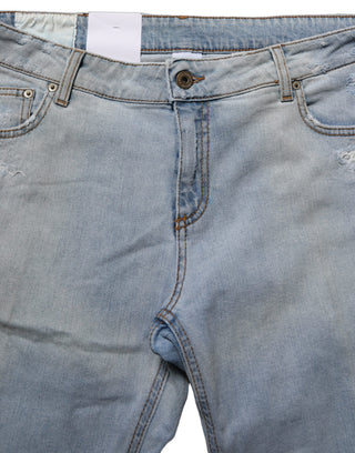 Light Blue High Waist Tapered Denim Cotton Stretch Jeans
