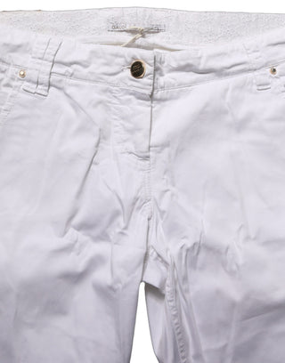 White Mid Waist Straight Cropped Cotton Trouser Pants