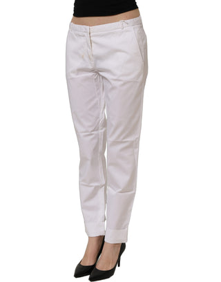 White Low Waist Straight Formal Trouser Pants