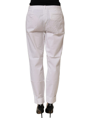 White Low Waist Straight Formal Trouser Pants