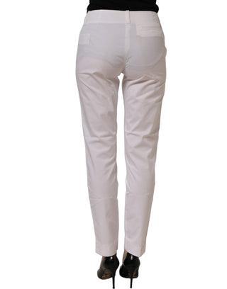 White Mid Waist Cotton Stretch Trouser Pants