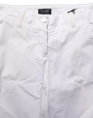 White Mid Waist Cotton Stretch Trouser Pants