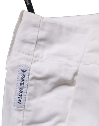 White Mid Waist Cotton Stretch Trouser Pants