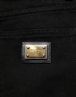 Black Cotton Stretch Straight Denim Jeans