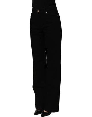 Black Cotton Stretch Straight Denim Jeans