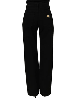 Black Cotton Stretch Straight Denim Jeans