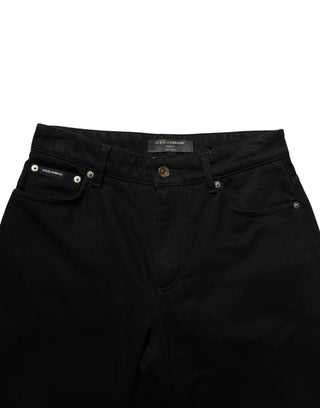 Black Cotton Stretch Straight Denim Jeans