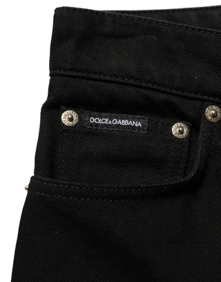 Black Cotton Stretch Straight Denim Jeans