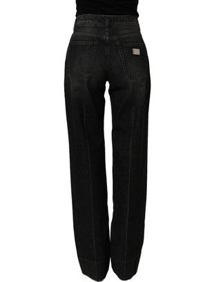 Black Cotton Stretch Straight Denim Jeans