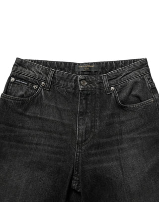 Black Cotton Stretch Straight Denim Jeans