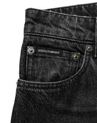 Black Cotton Stretch Straight Denim Jeans