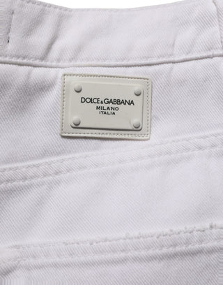 White Cotton Stretch Wide Leg Denim Jeans