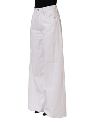 White Cotton Stretch Wide Leg Denim Jeans