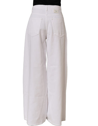 White Cotton Stretch Wide Leg Denim Jeans