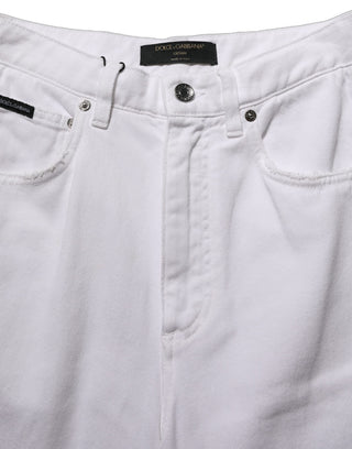 White Cotton Stretch Wide Leg Denim Jeans