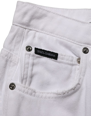 White Cotton Stretch Wide Leg Denim Jeans