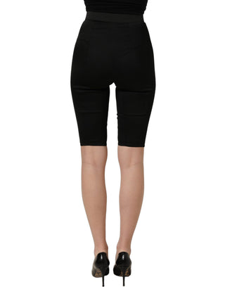 Black Nylon HighWaist Elastic Waistband Shorts