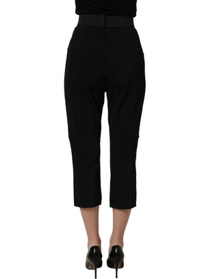 Black Viscose High Waist Capri Trouser Pants