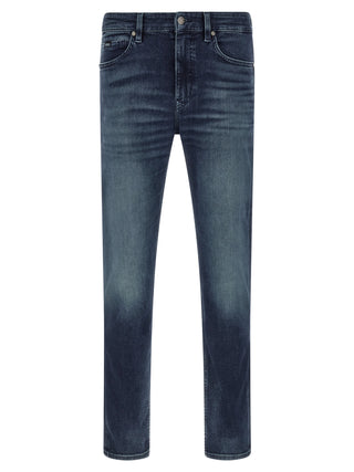 Blue Cotton Tapered Jeans