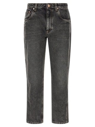 Gray Cotton Straight-Leg Jeans