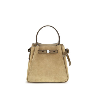 Beige Suede Leather Backet Bag