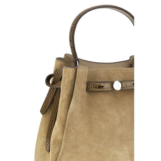 Beige Suede Leather Backet Bag