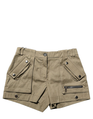 Green Cotton Mid Rise Cargo Hot Pants Shorts