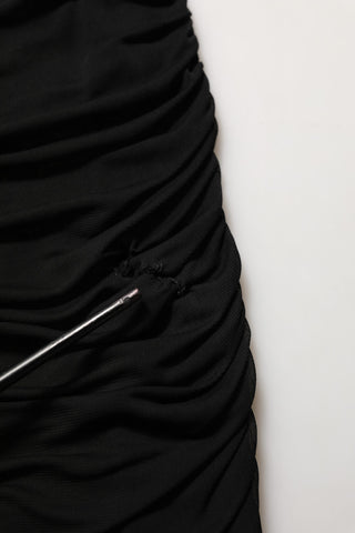Black Viscose Mid Waist A-line Mini Skirt