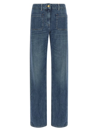Blue Cotton Straight-Leg Jeans