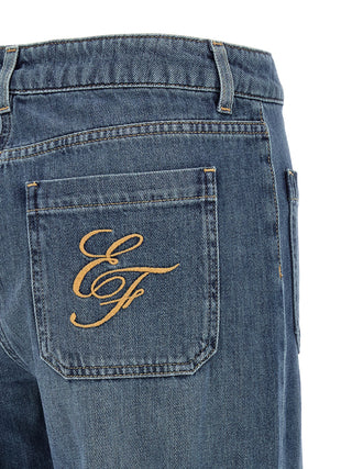 Blue Cotton Straight-Leg Jeans