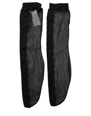Black Nylon Mesh Sheer Calf Long Accessory Socks