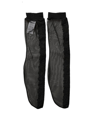 Black Nylon Mesh Sheer Calf Long Accessory Socks