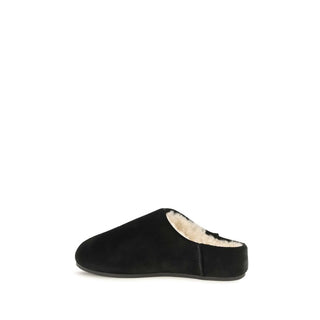 Black Leather Mules