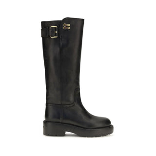 Black Calf Leather Bos Taurus Flat Boots