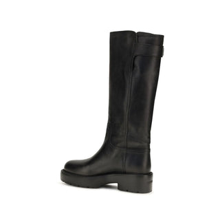 Black Calf Leather Bos Taurus Flat Boots