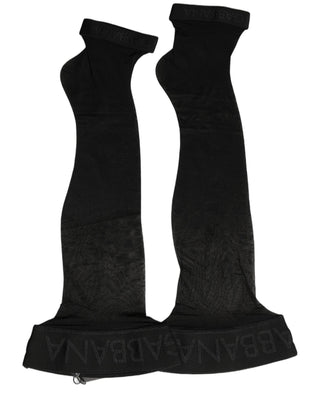 Black Nylon Logo Calf Long Women Accessory Socks