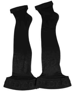 Black Nylon Logo Calf Long Women Accessory Socks