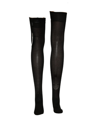 Black DG Logo Rhinestones Stretch Thigh High Socks