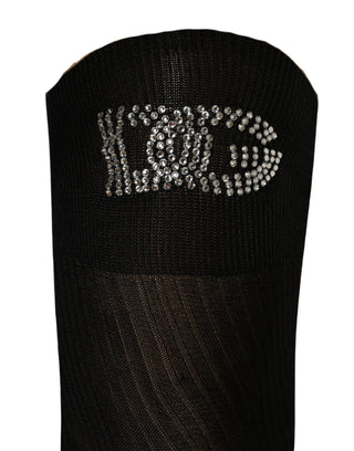 Black DG Logo Rhinestones Stretch Thigh High Socks