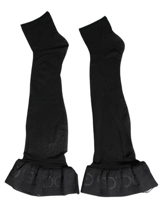 Black Nylon Logo Calf Long Women Accessory Socks