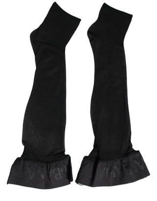 Black Nylon Logo Calf Long Women Accessory Socks