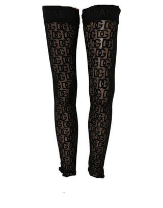 Black DG Logo Sheer Nylon Thigh High Socks