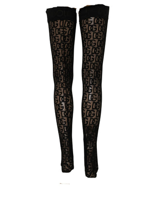 Black DG Logo Sheer Nylon Thigh High Socks