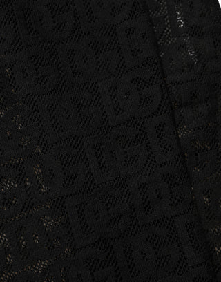 Black DG Logo Sheer Nylon Thigh High Socks