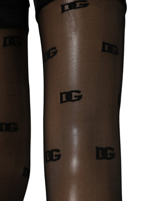 Black Sheer Logo Monogram Tights Stockings Socks